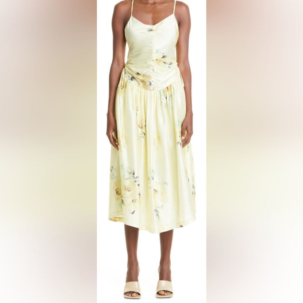Rebecca Taylor Floral Strappy Open Back Silk Midi Dress size 8 Yellow